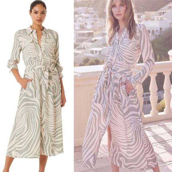 Misa Los Angeles Dresses & Skirts - MISA Los Angeles Montana Zebra Shirt Dress Size XS Neutral Print Midi NEW